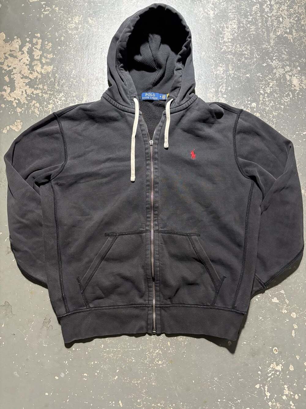 Polo Ralph Lauren Full Zip Hoodie Size M Black Red Pony Thermal Lined